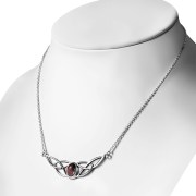 Garnet Cab Celtic Knot Silver Necklace